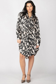 Black Tape Satin Shirt Dress in Black Floral