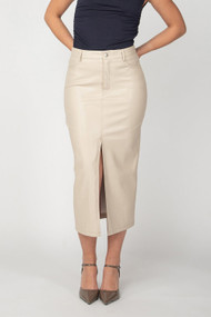 Black Tape Faux Leather Midi Skirt in Cream