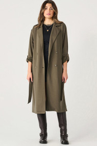 Dex Double Breasted Trench in Deep Olive