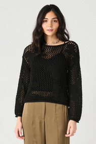 Dex Floral Crochet Sweater in Black