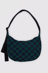 Baggu Medium Nylon Crescent Bag in Navy Green Check