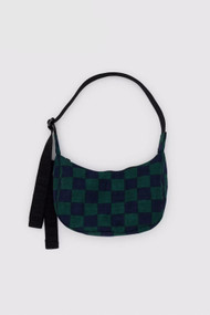 Baggu Small Nylon Crescent Bag in Navy Green Check