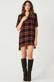 Dex Plaid Shirtdress in Golden Rust