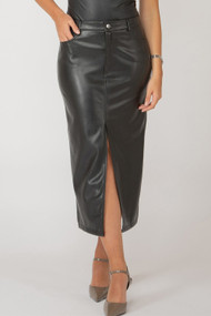 Black Tape Faux Leather Midi Skirt in Black