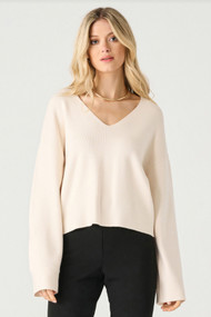 Black Tape V Neck Sweater in Pearl