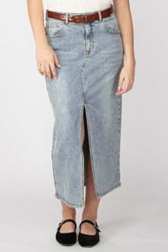 Dex Denim Maxi Skirt in Mid Blue