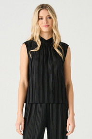 Black Tape Pleated Top in Black