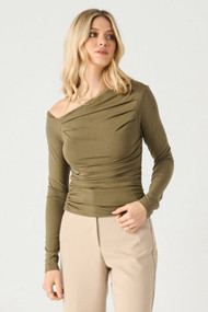 Black Tape Draped Top in Olive