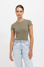 Brunette The Label Ribbed Tee in Olive