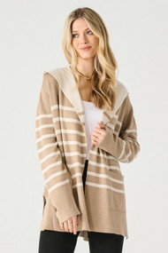 Black Tape Hooded Cardigan in Camel Stripe