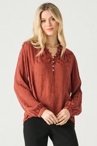 Black Tape Jacquard Blouse in Copper