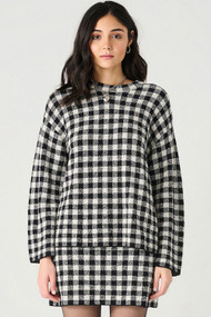 Dex Two Tone Check Sweater in Black + White