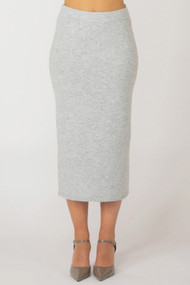 Black Tape Knit Midi Skirt in Light Grey Melange