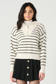 Dex Half Zip Textured Sweater in White + Black Stripe