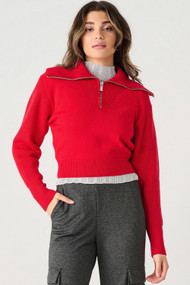 Dex Half Zip Textured Sweater in Cherry