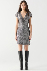 Dex Sequin Wrap Dress in Pewter