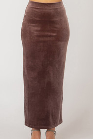 Black Tape Velvet Maxi Skirt in Chestnut