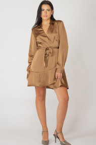 Black Tape Wrap Mini Dress in Caramel