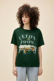 Daydreamer Elton John Floral Boyfriend Tee in Vintage Green