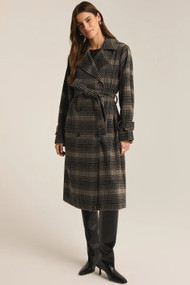 Z Supply Jackie Plaid Trench in Latte