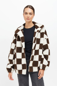 Brunette The Label Checkerboard Sherpa Jacket in Chocolate