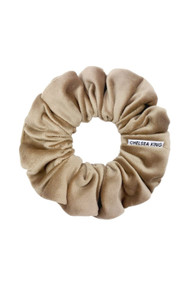 Chelsea King Edwardian Velvet Scrunchie in Beige