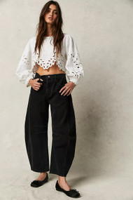 Free People Good Luck Barrel Jean in Soundwave