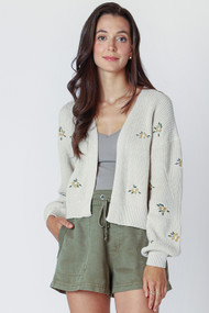 Dex Embroidered Cardigan in Natural