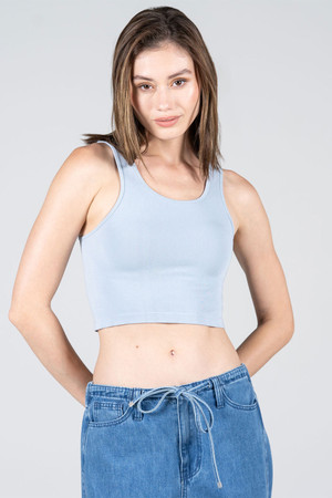 C'est Moi Bamboo Crop Tank in Light Blue