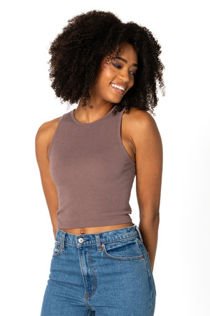 C'est Moi Bamboo Ribbed Tank in Mocha
