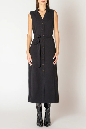 Black Tape Belted Shirtdress in Black