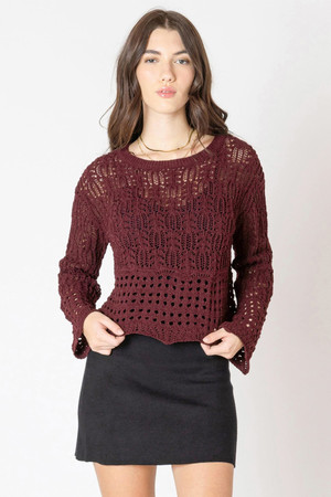Dex Open Stitch Sweater in Wine