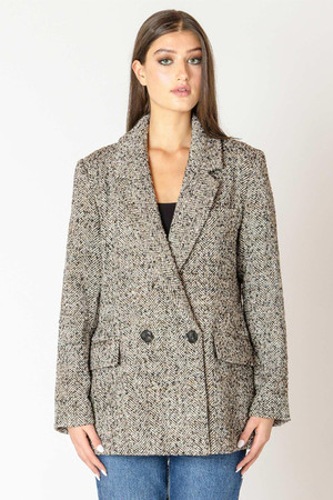 Black Tape Longline Blazer in Neutral Tweed