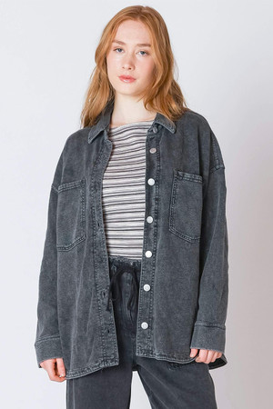 Dex Knit Denim Jacket in Washed Black