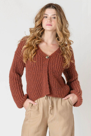 Room 34 Single Button Cardigan in Cinnamon Melange