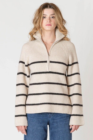 Room 34 Longline Striped Sweater in Oat