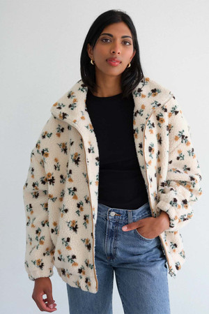 Brunette The Label Floral Sherpa Jacket in Cream
