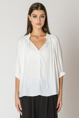 Black Tape Pleated Blouse in White