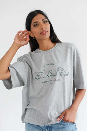 Brunette The Label Kind Club Boxy Tee in Grey Melange