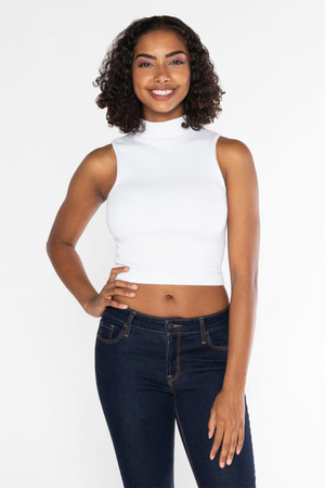 C'est Moi Bamboo Mock Neck Tank in White