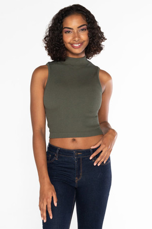 C'est Moi Bamboo Mock Neck Tank in Olive