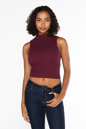 C'est Moi Bamboo Mock Neck Tank in Bordeaux