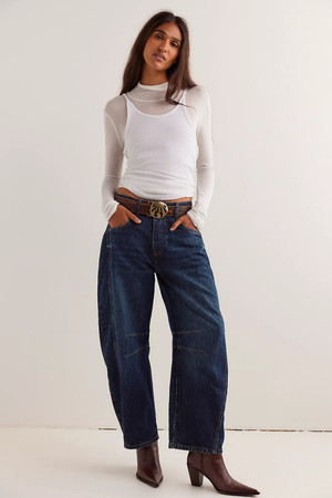Free People Good Luck Barrel Jean in Deep End