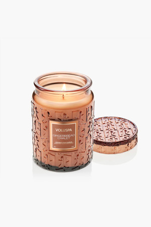 Voluspa Holiday Glass Jar Candle in Gingerbread Chalet