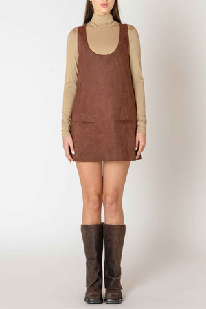 Black Tape Faux Suede Mini Dress in Chocolate