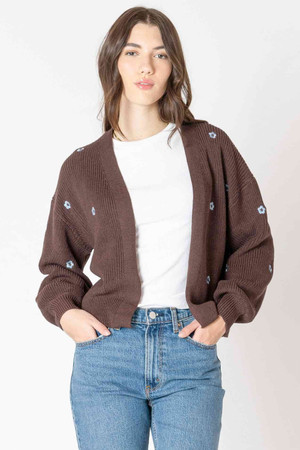 Dex Embroidered Cardigan in Brownie