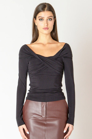 Black Tape Crossover Top in Black