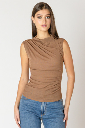 Black Tape Pleated Top in Warm Taupe