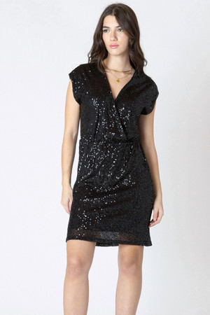 Dex Sequin Wrap Dress in Black