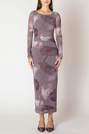 Black Tape Mesh Maxi Dress in Mauve Floral